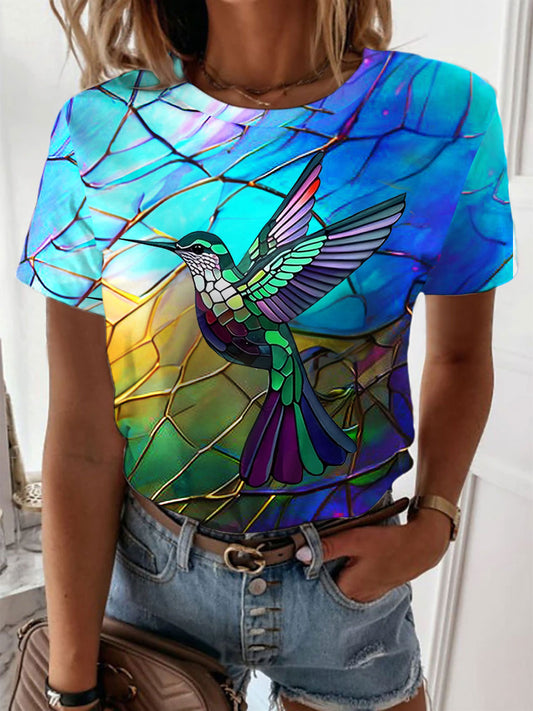 Women's Hummingbird Print Short Sleeve Top