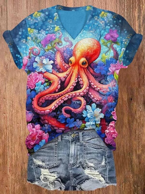 Octopus Garden Art V-Neck Short Sleeve T-Shirt