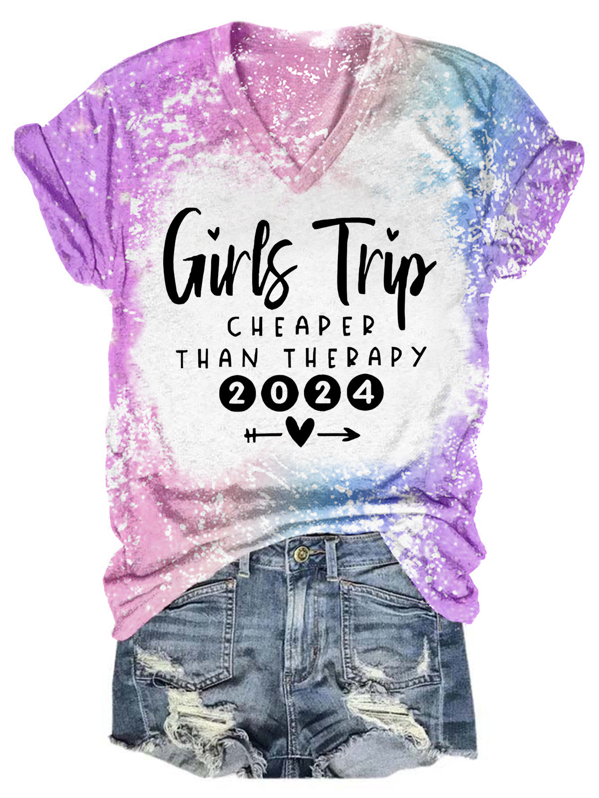 Girls Trip Cheaper Than Therapy 2024 Tie Dye V Neck T-shirt