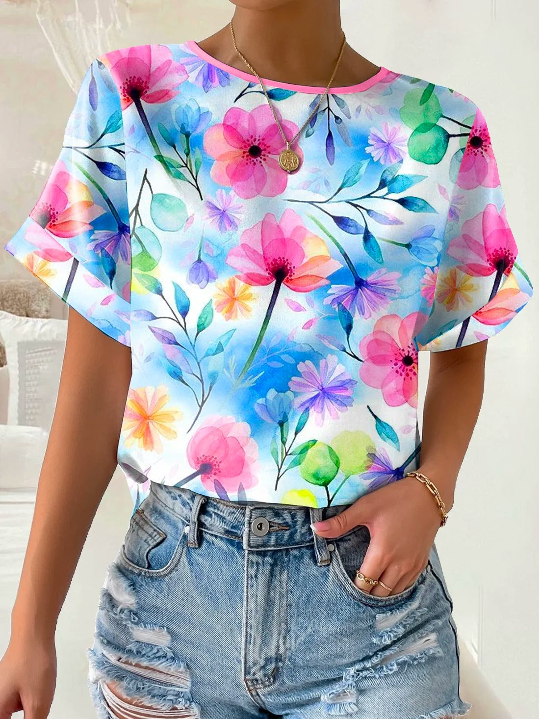 Floral Casual Loose Crew Neck T-Shirt