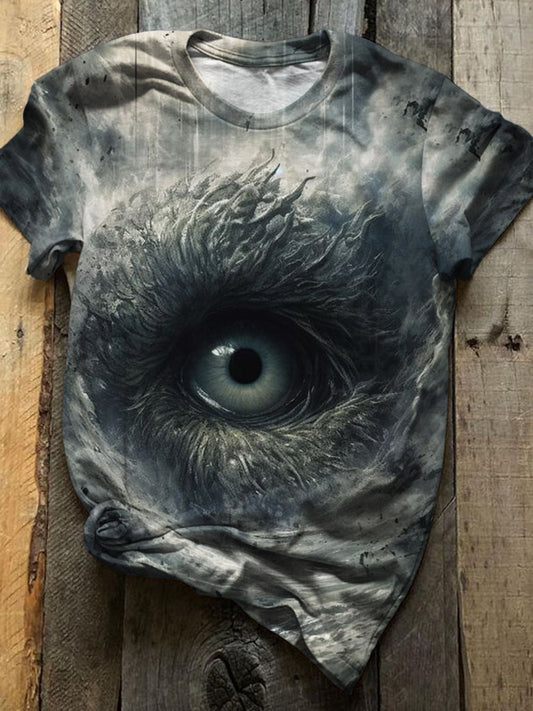 Surreal Eyes Print Crew Neck Top