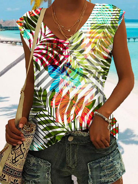 Hawaiian Print Casual Tank Top