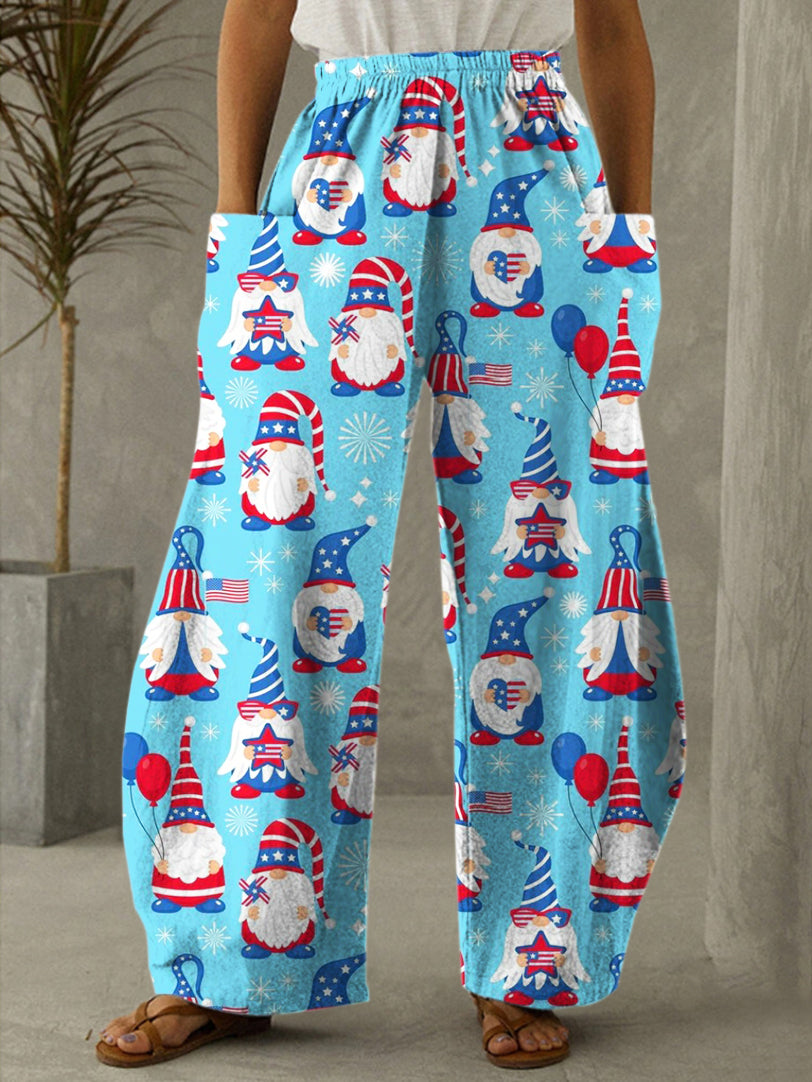 Star Stripe Gnomies Print Casual Pants