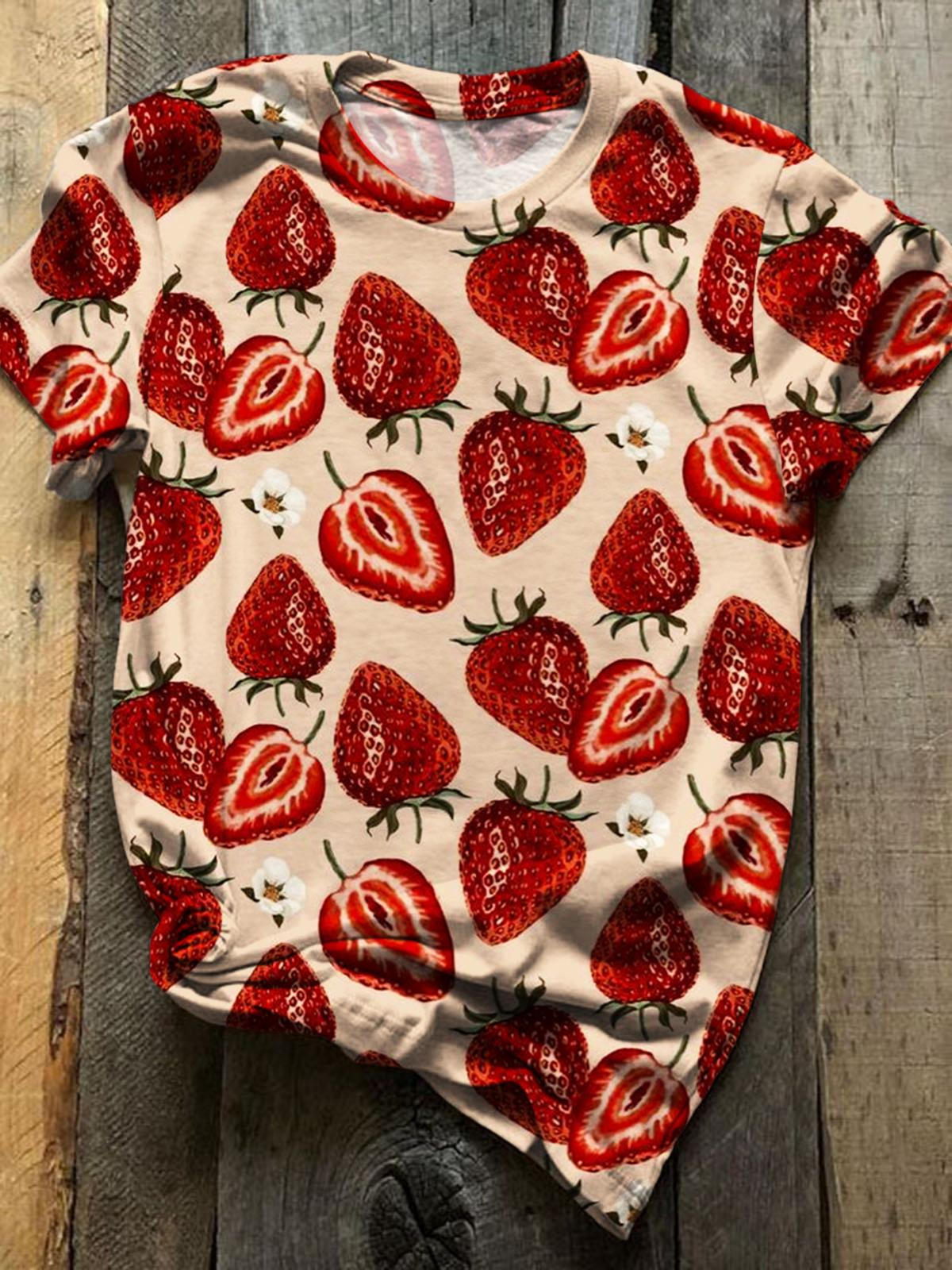 Strawberry Print Casual Short Sleeve T-Shirt