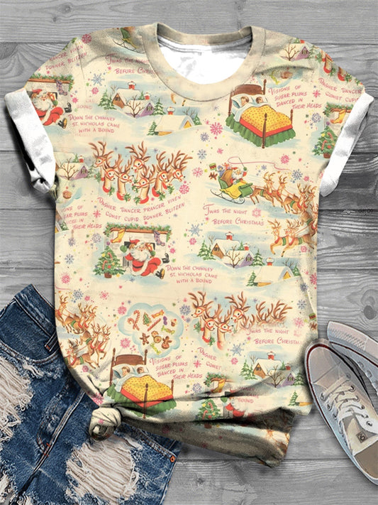 Retro Christmas Vibe Print Crew Neck T-Shirt