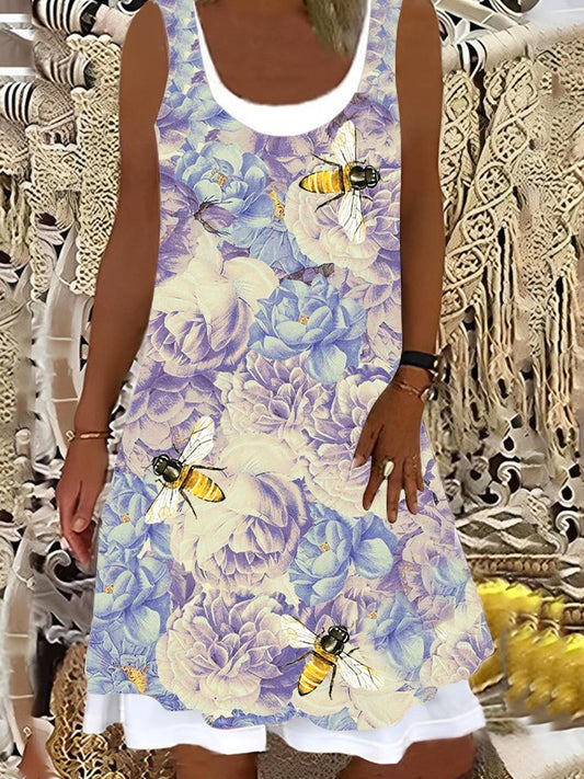 Bee Flower Ladies False Two Dress