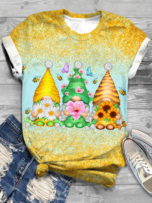 Spring Flower Gnomes Crew Neck T-shirt