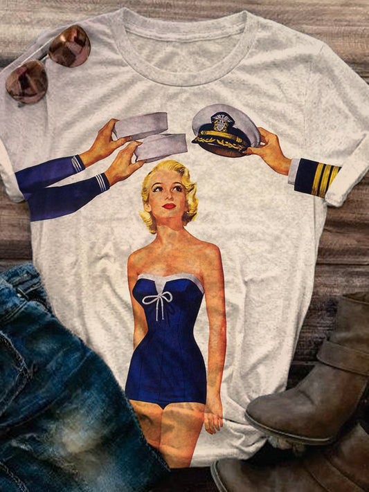 Vintage Lady Swimmer Crew Neck T-shirt