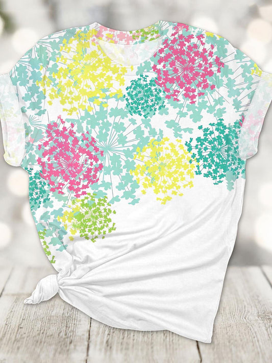 Flower Print Crew Neck T-shirt