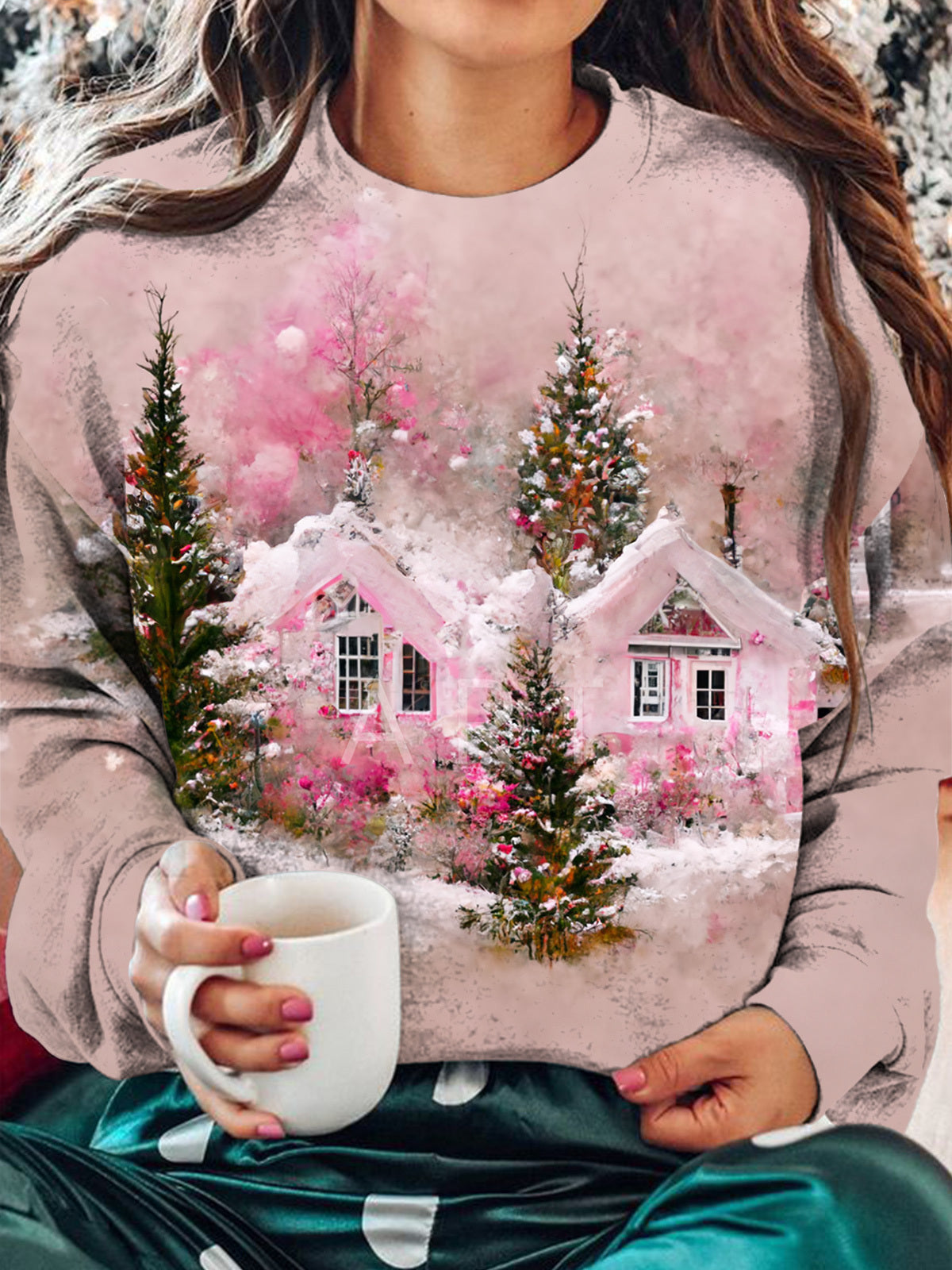 Pink Snow House Long Sleeve Top