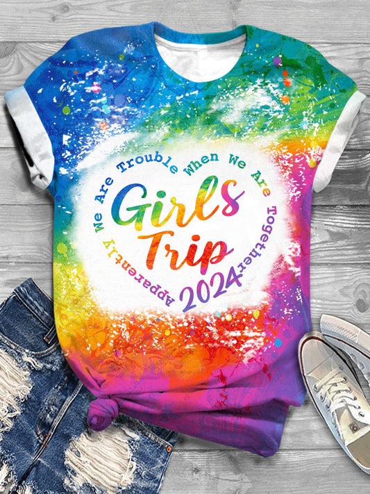 Girls Trip 2024 Tie Dye Print Crew Neck T-Shirt