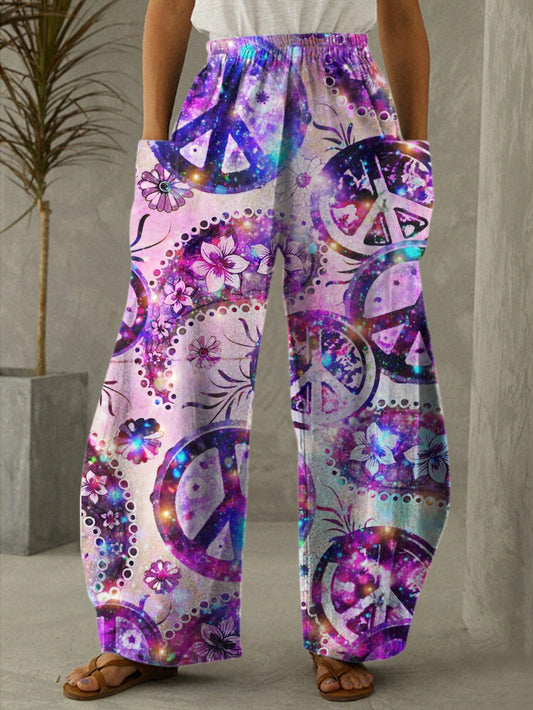 Purple Hippie Print Casual Pants