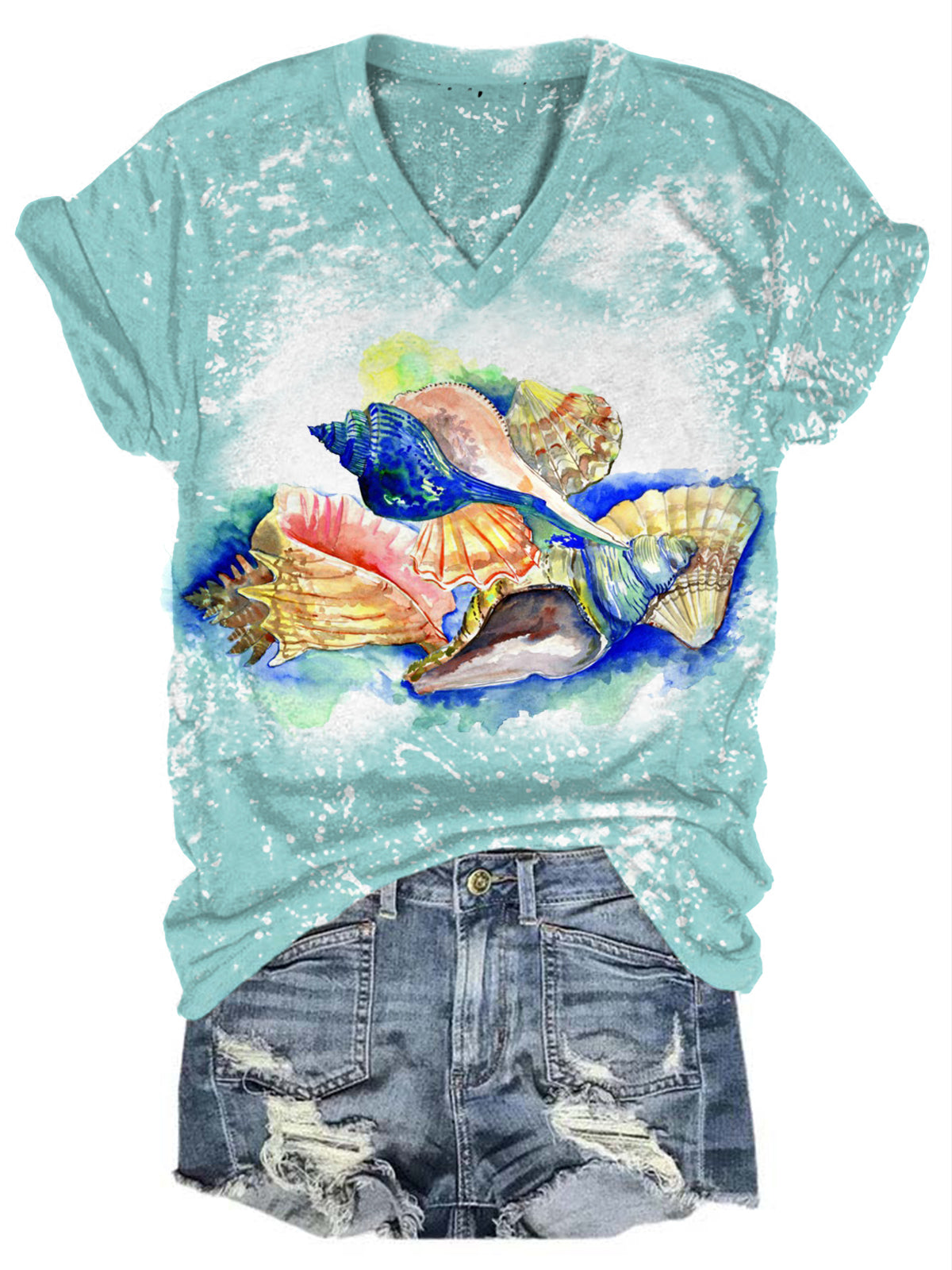 Shell Conch V-Neck Short Sleeve T-Shirt