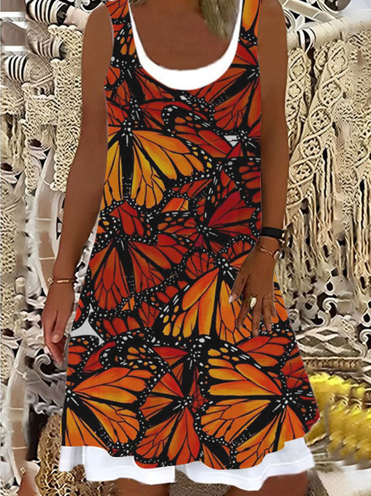 Animal Butterfly Print Ladies Splicing Dress