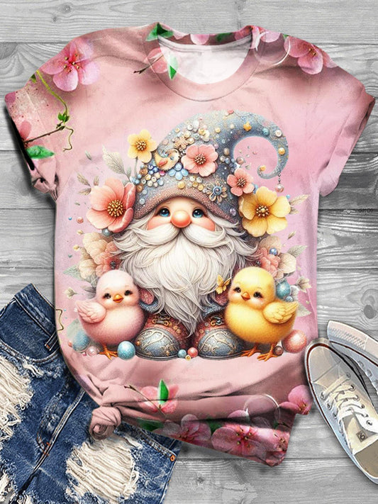 Spring Easter Gnome Print Crew Neck Top