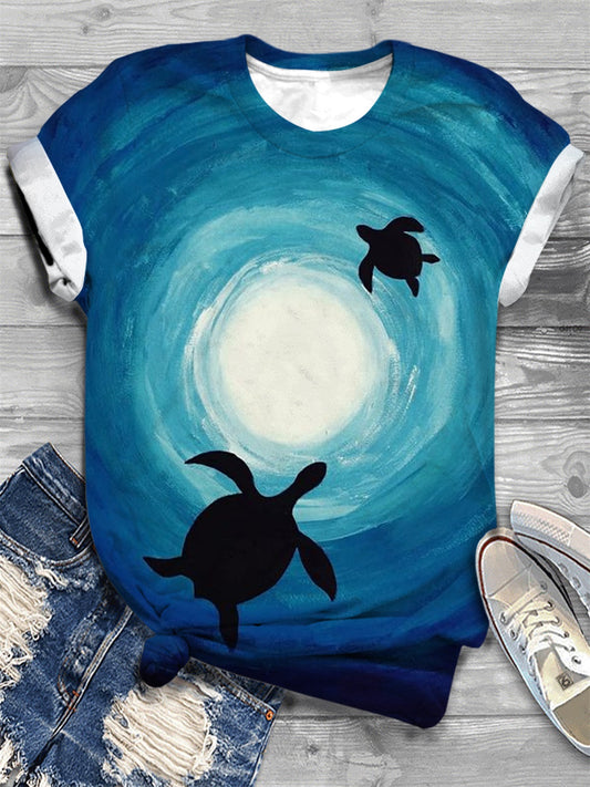 Turtle Print Short Sleeve Crew Neck T-Shirt