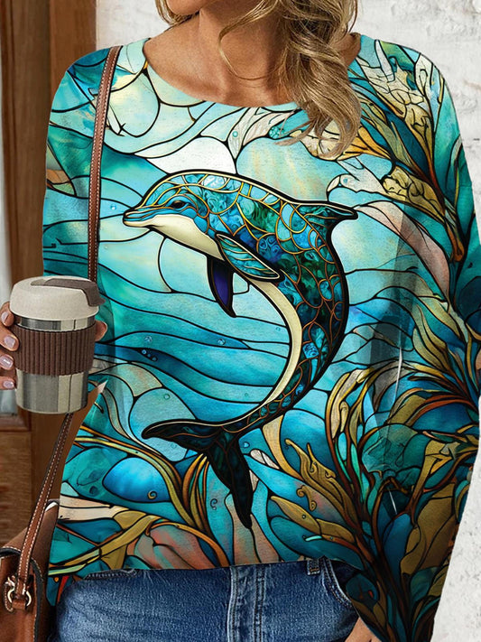 Stained Glass Dolphin Long Sleeve Top