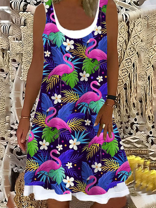 Flamingo Print False Two Dress