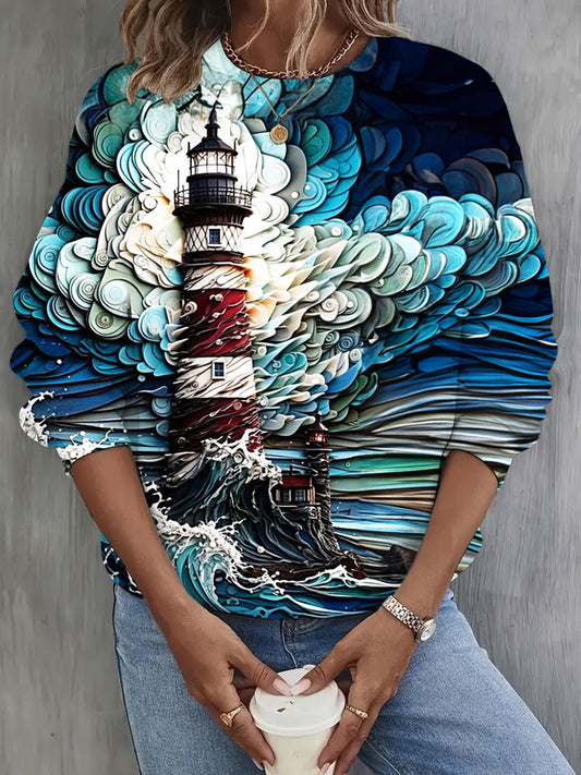 Lighthouse Print Long Sleeve Top