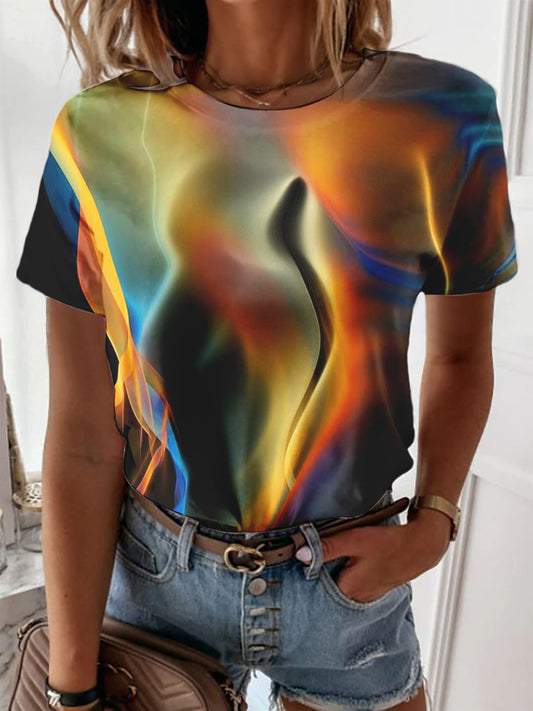 Abstract Print Crew Neck Short Sleeve Top