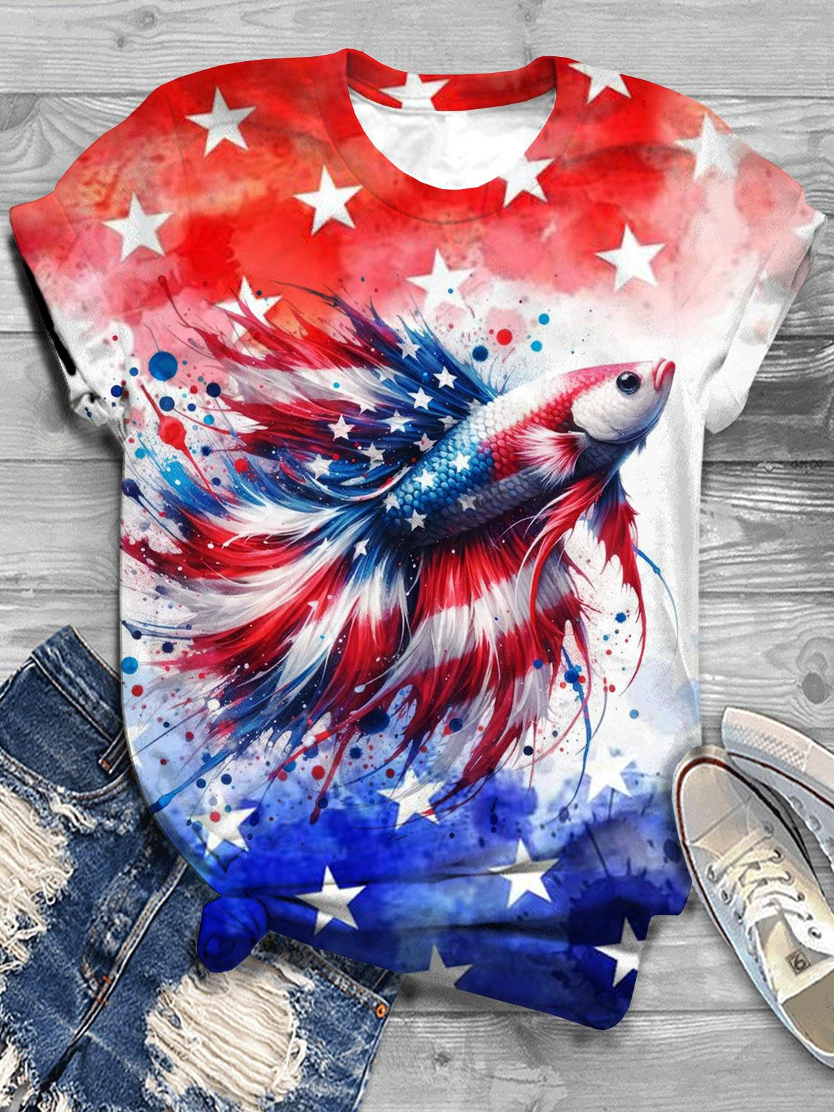 Patriotic Fish Crew Neck T-shirt