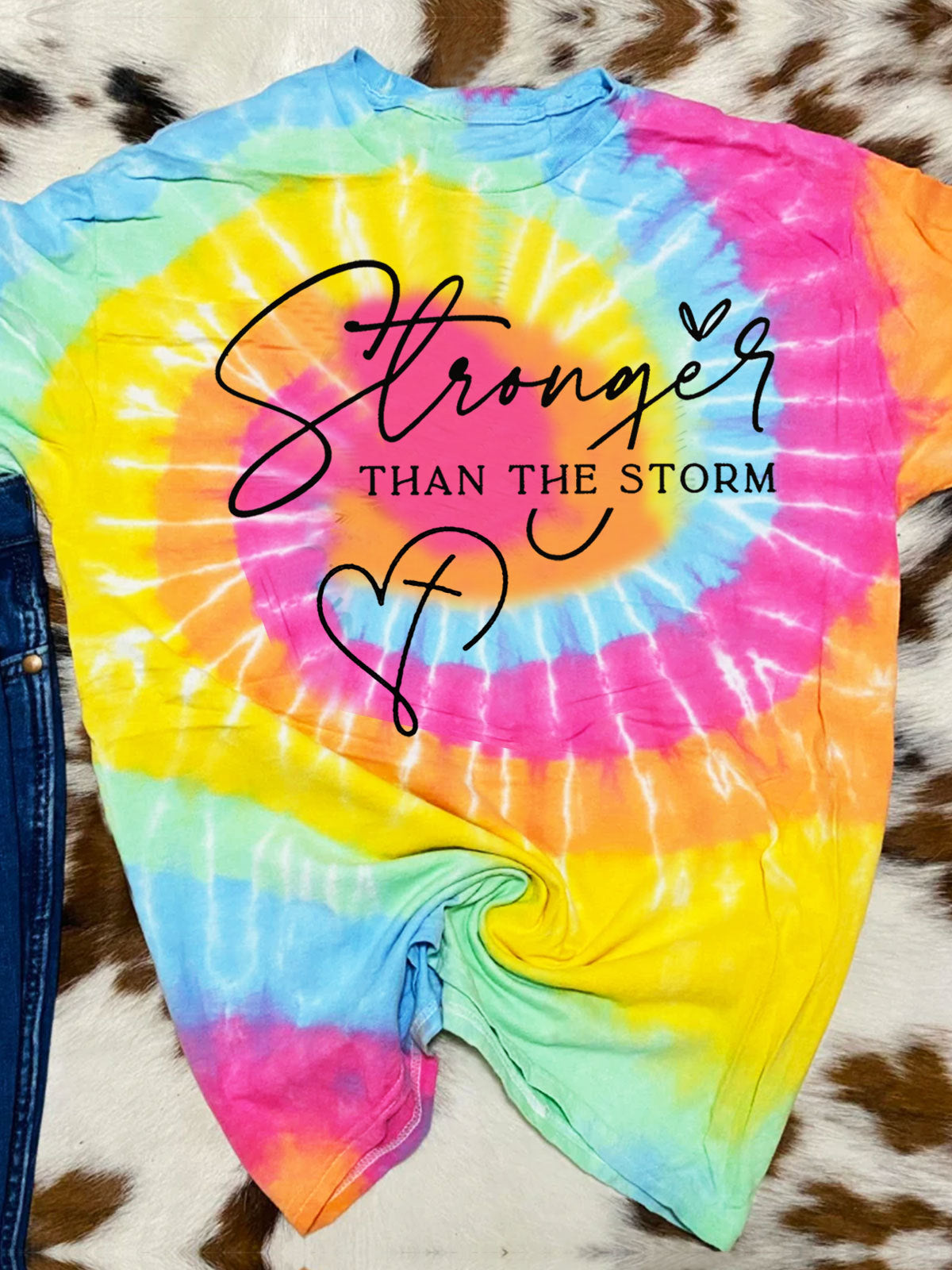 Stronger Than The Storm Print Crew Neck T-shirt