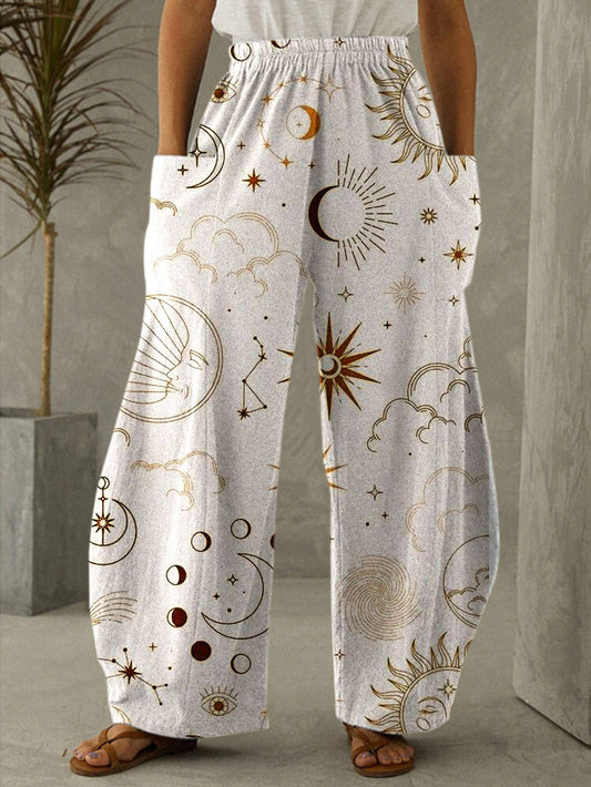 Women's Simple Star and Moon Print Casual Pants