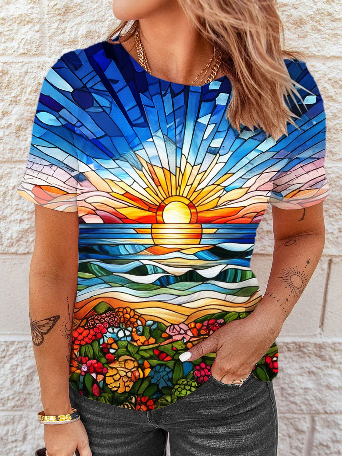 Sunset Beach Print Casual Top