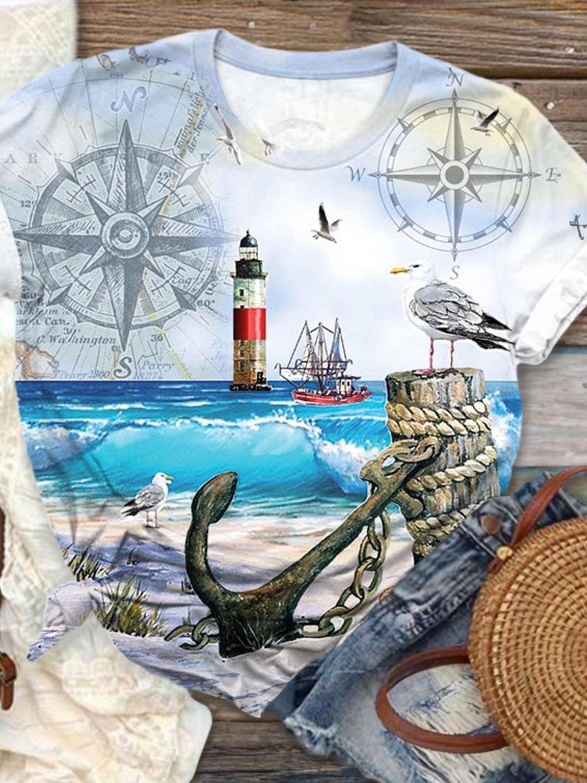 Seaside Lighthouse Crew Neck T-shirt