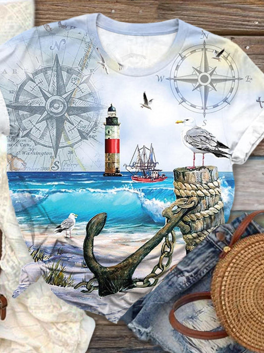 Seaside Lighthouse Crew Neck T-shirt