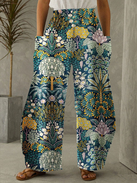 Women's Botanical Flower Print Casual Pants