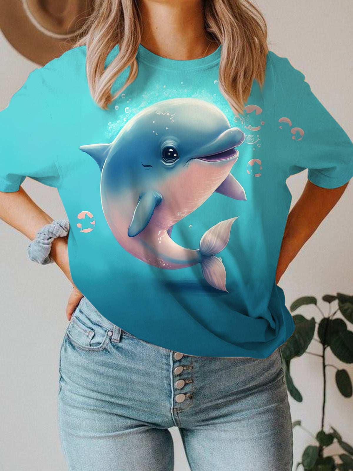 Cute Dolphin Baby Crew Neck T-shirt