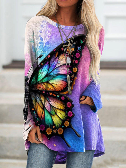Butterfly Round Neck Long Sleeve Top