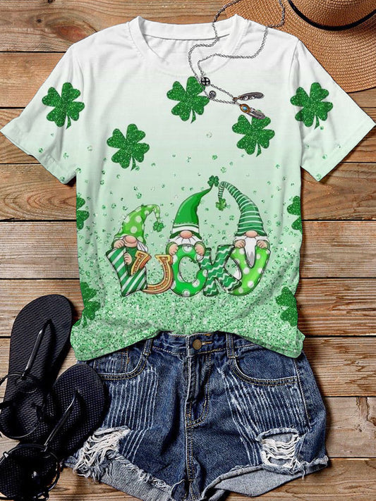 St. Patrick's Lucky Gnomes Print Crew Neck T-Shirt