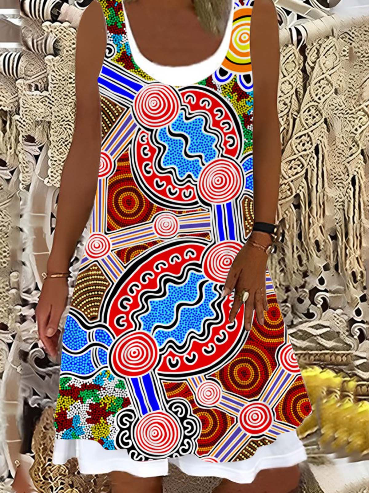 Vintage Abstract Art Ladies False Two Dress