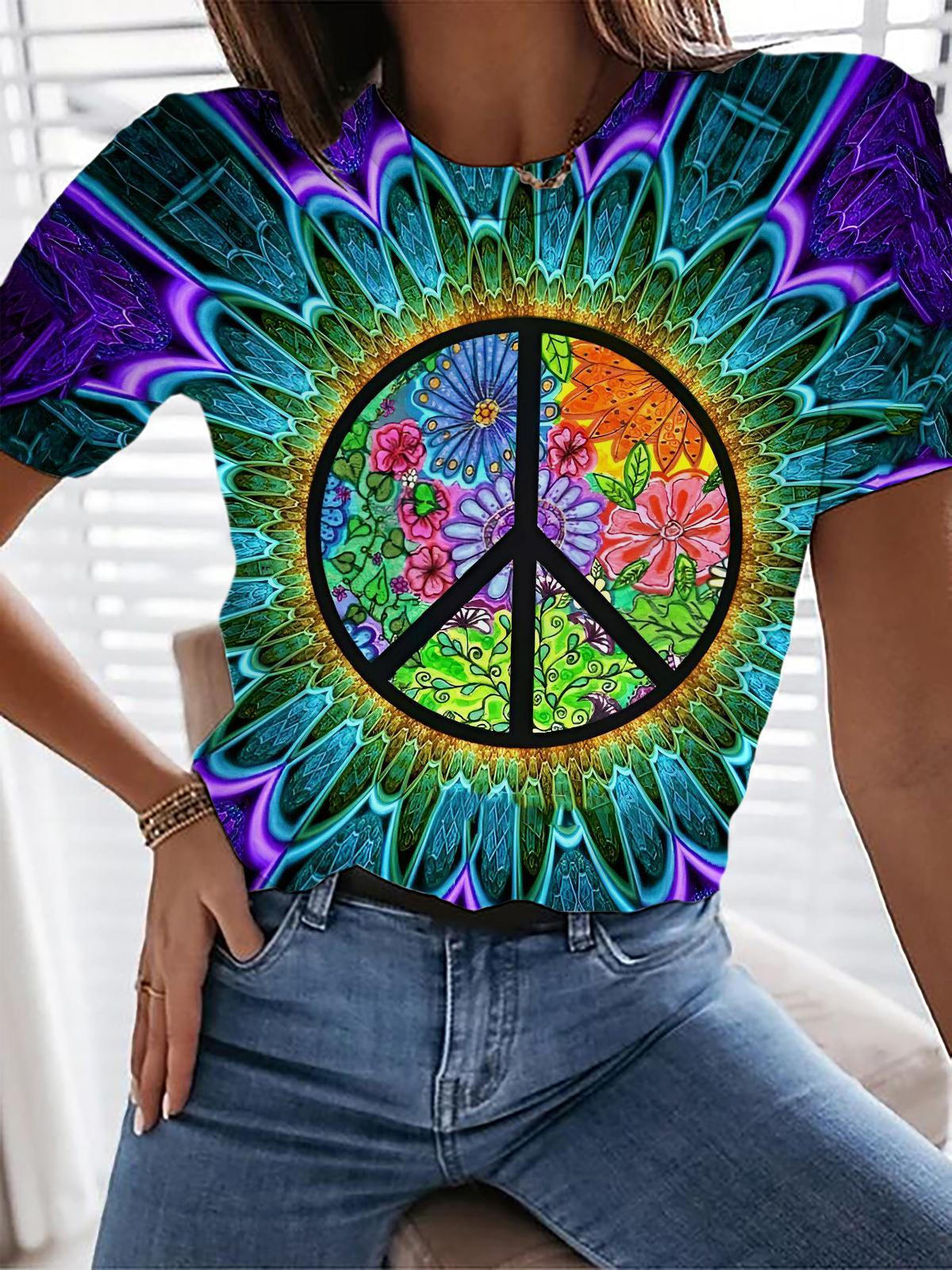 Hippie Print Crew Neck T-shirt