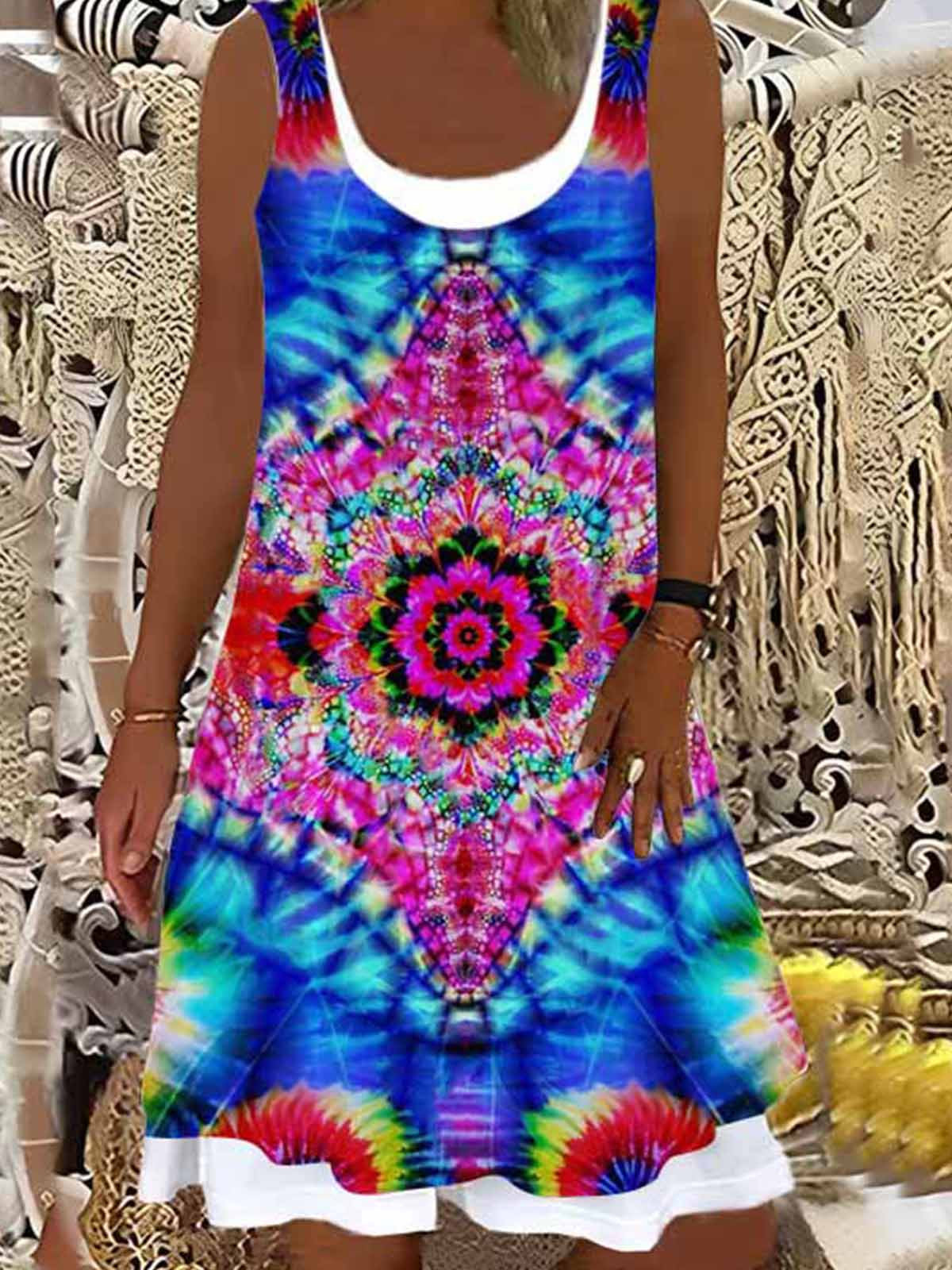 Tie Dye Vintage Ladies Splicing Dress