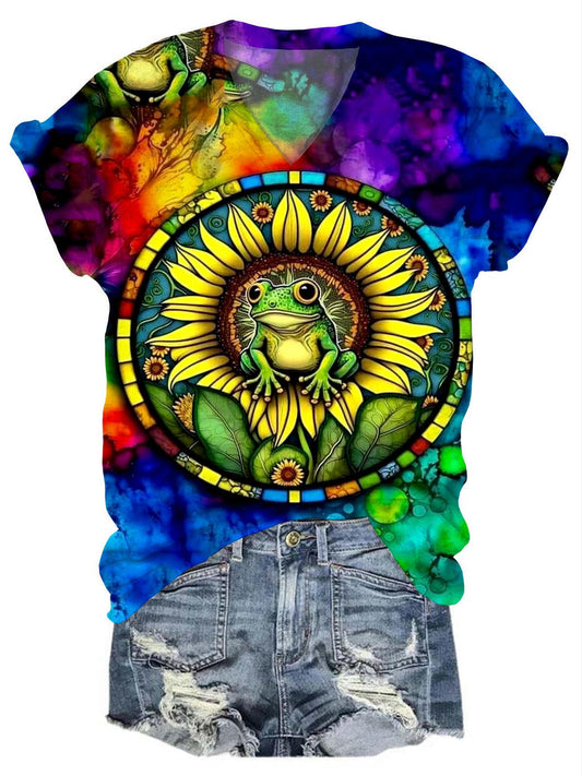 Holiday Frog Sunflower Tie Dye T-Shirt