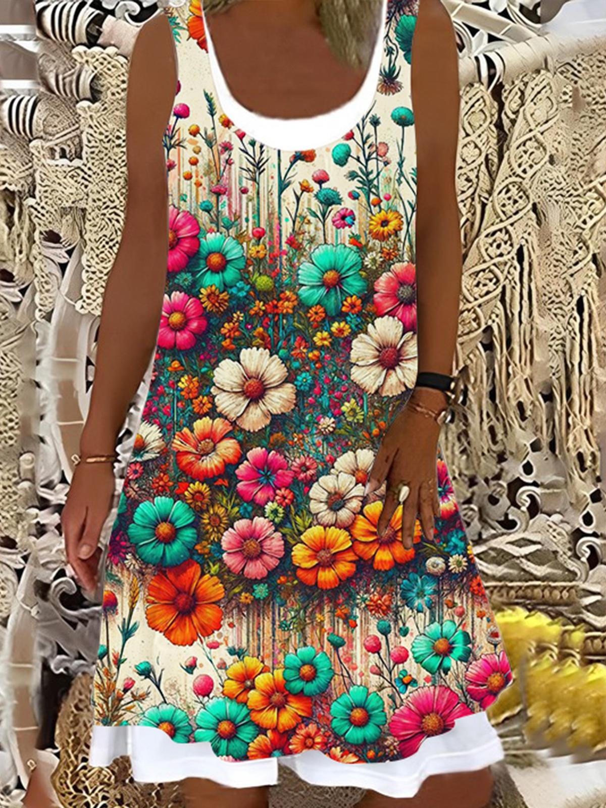 Colorful Floral Print Casual Dress