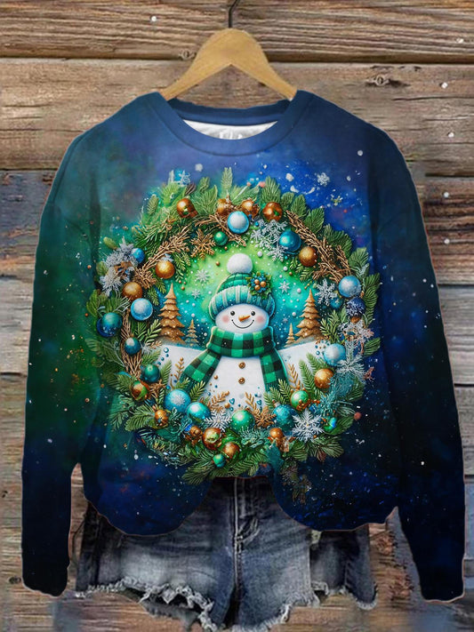 Green Snowman Wreath Long Sleeve Top