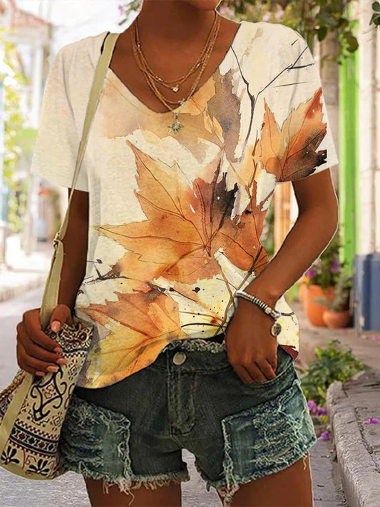 Maple Leaf Print Casual Top