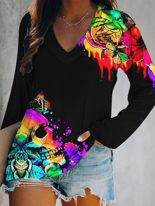 Women's Skull Print Long Sleeve Top