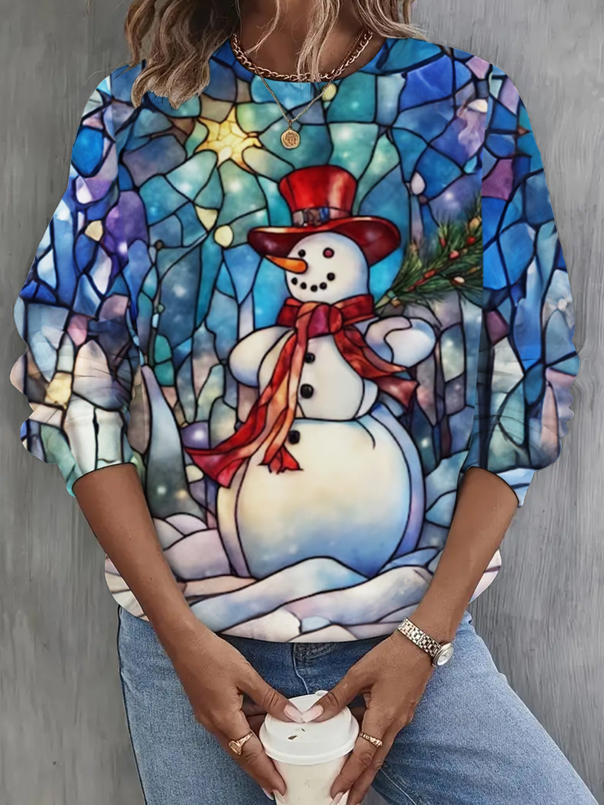 Women's Snowman Print Long Sleeve Top