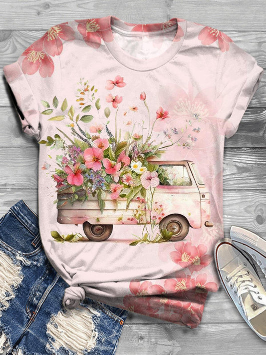 Spring Floral Trucker Print Casual Top