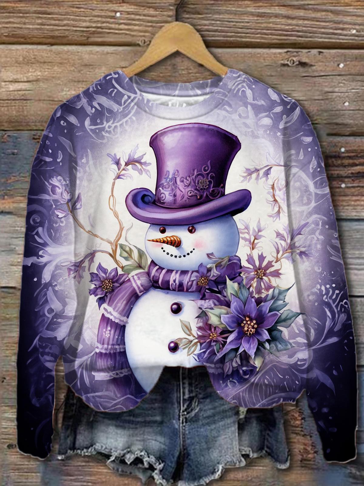 Purple Snowman Long Sleeve Top