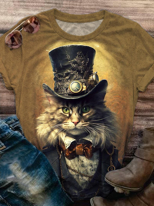 Women's Mechanical Cat Print Casual Top