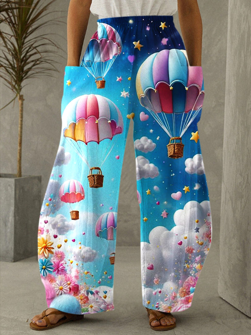 Fantasy Hot Air Balloon Print Casual Pants