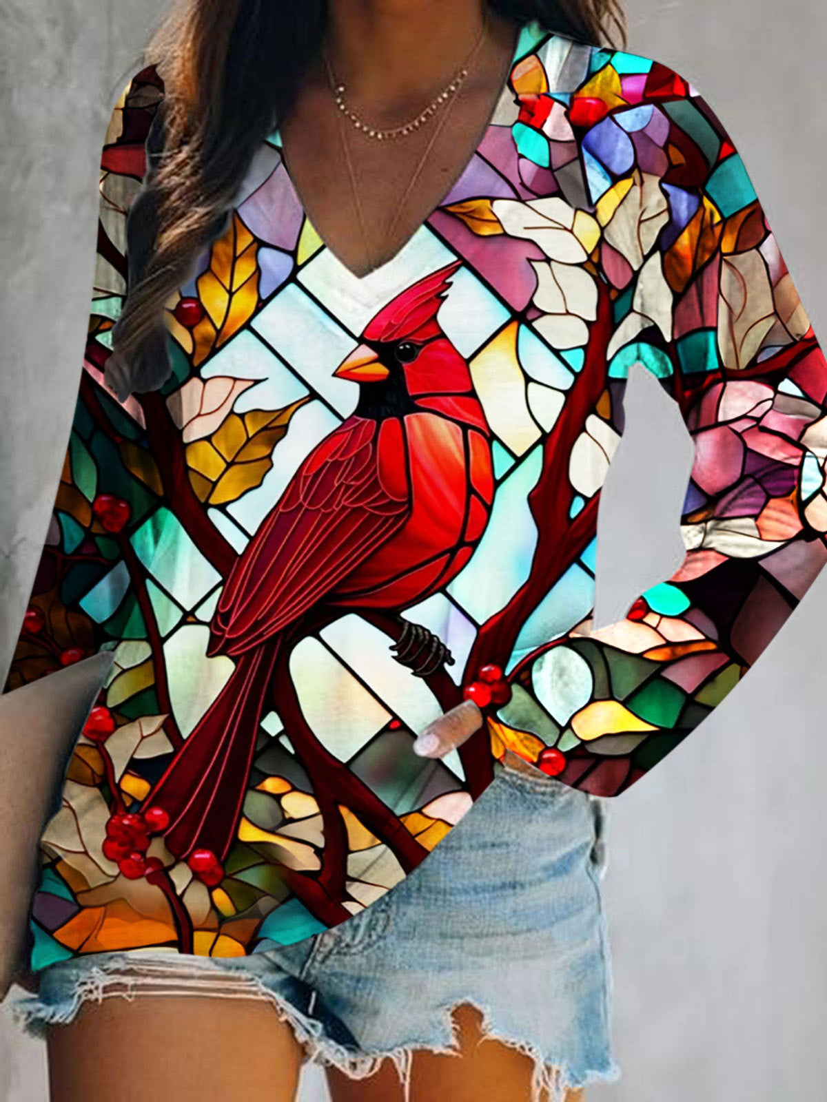 Women's Cardinal Print Casual Top