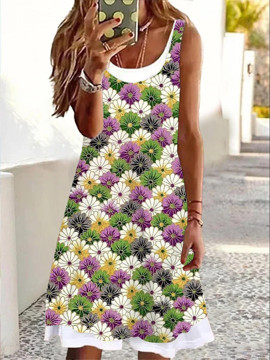 Floral Print Ladies False Two Dress