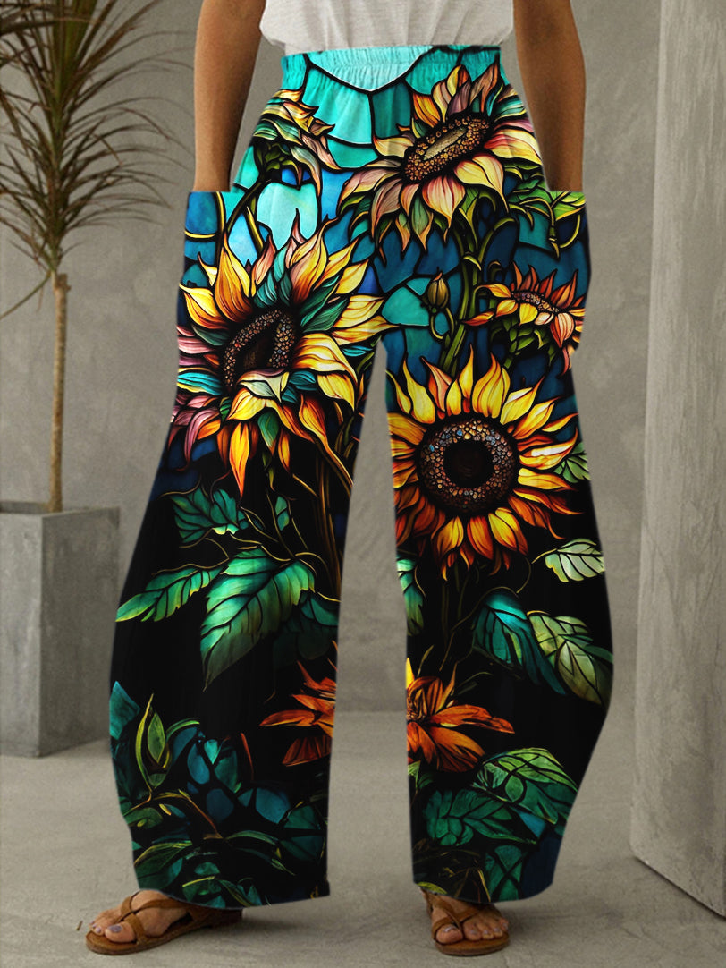 Women's Sunflower Print Casual Pants